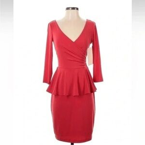 Boston Proper | Red Peplum 3/4 Sleeves Fitted Sheath Cocktail Dress Size 0 NWT